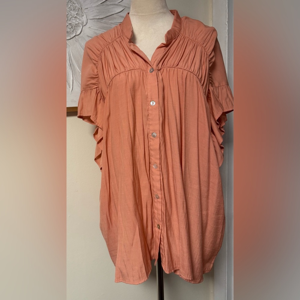 BiBi Coral Ruffle Sleeve Blouse